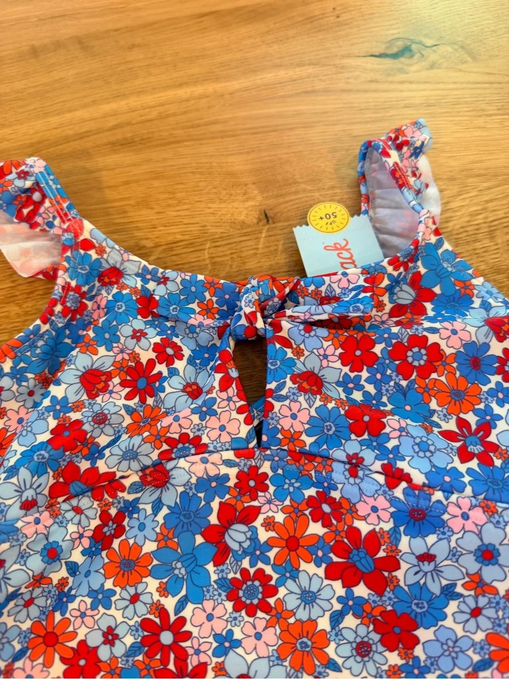 cat & jack Kids Floral One-Piece Swimsuit - Blue & Red L (10/12)